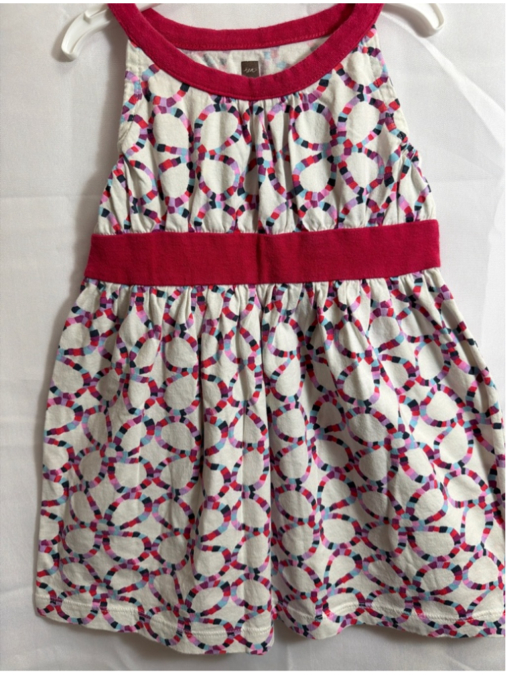 Toddler Girls Tea Collection Casual Dress 2T White Pink Geometric Pattern